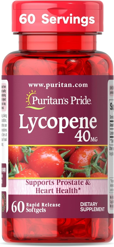 Puritan 's Pride Premium Lycopene 40mg, Kosttilskud til Prostata, Antioxidant, Heart Health, og Samlet Sundhedsstøtte, 2 Måned Supply, 60 Rapid Release Softels