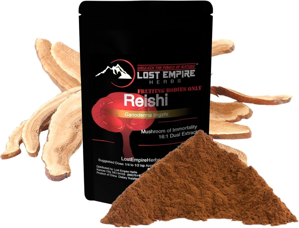 Lost Empire Herbs Reishi (Ganoderma Lucidum) Mushroom Powder Shup 124; Organic 16: 1 Dual Extract from Real Mushrooms Not Mycelium Shup 124; for immunforsvar (15 Bedste)