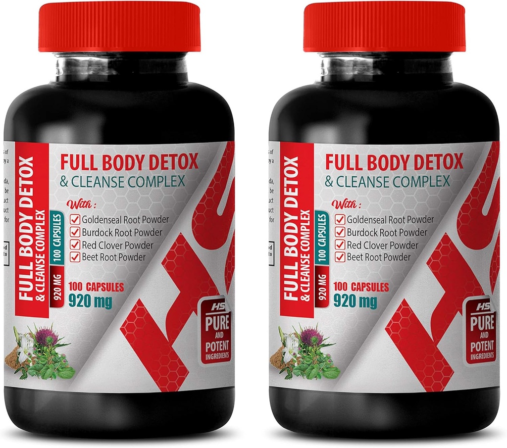 Detox System Cleanse - Full Body Detox og Cleanse Complex 920 MG - goldenseal urtetilskud - 2 flasker 200 kapsler