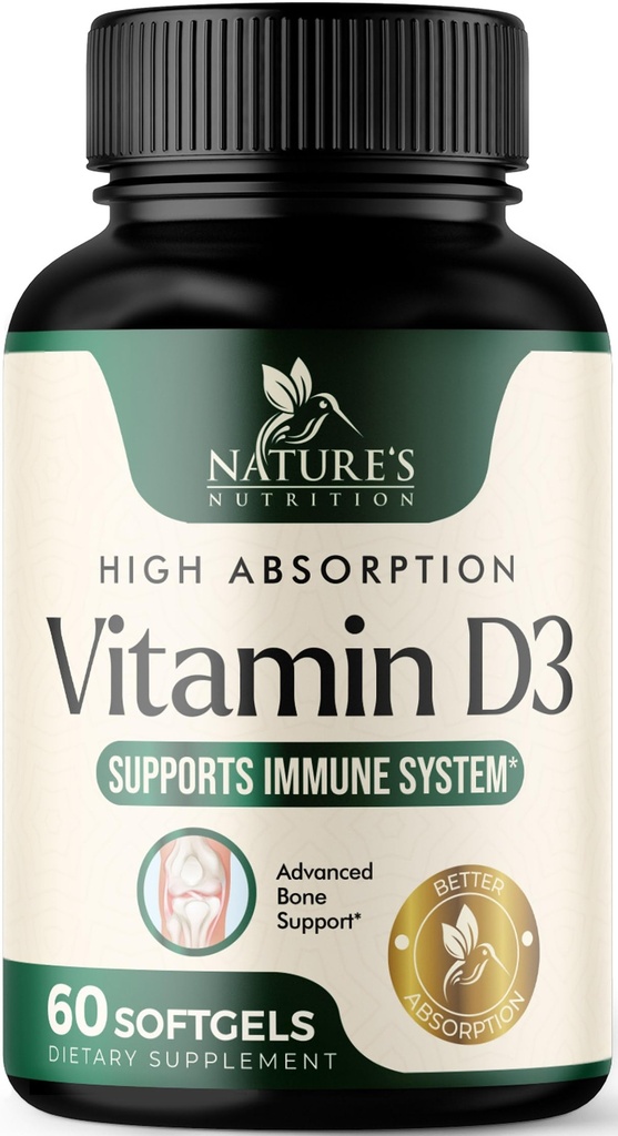 D3- vitamin Supplement 5000IE (125 mcg) - Ekstra styrke Vitaminer D-3 Kosttilskud til ben, tænder, muskulatur sundhed & immunforsvar, hurtig Absorbtion Mini D Softgel, ikke-GMO, gluten fri - 60 Greve