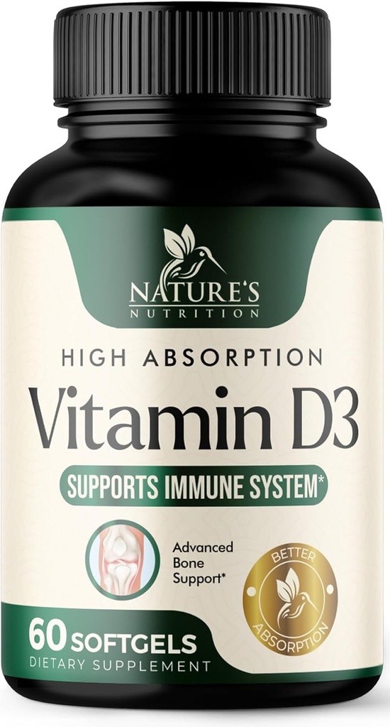 D3- vitamin Supplement 5000IE (125 mcg) - Ekstra styrke Vitaminer D-3 Kosttilskud til ben, tænder, muskulatur sundhed & immunforsvar, hurtig Absorbtion Mini D Softgel, ikke-GMO, gluten fri - 60 Greve