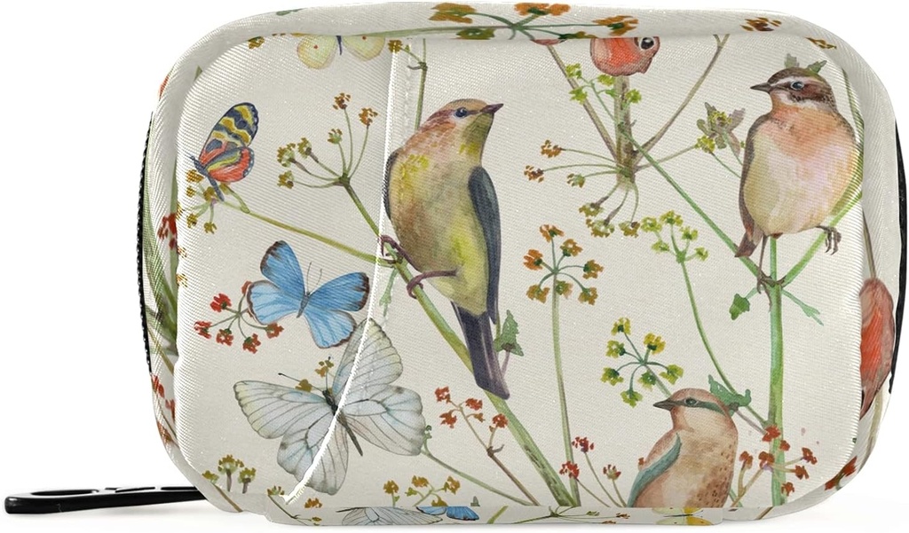 Vintage Fugle Sommerfugle Pill Box 7 Dag Pill sag Rejse Pill Organizer Bag med lynlås Portable ugentlige sag Kompakt størrelse for Vitamin Supplement Holder