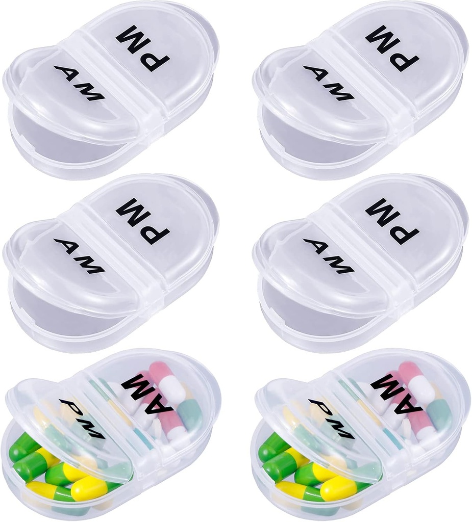 6 Pack Pill Organizer Pocket Lille sag Holder Am Pm Pill sag Portable To Segment runde rejser 2 gange en dag for Vitamin Medicin supplement (klar)