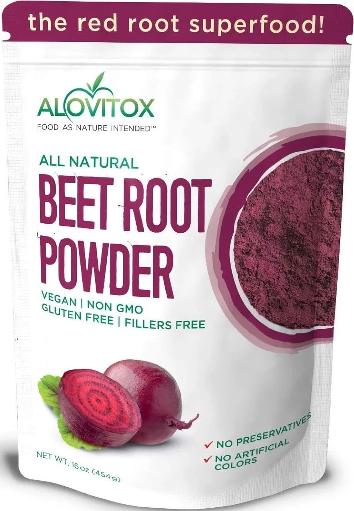 Alovitox Organic Beet Root Powder C124; 100% Fresh Beet Root Extract C124; Nitrogen Oxide Superfood, High in Calcium, Iron, Kalium & Folate C124; Understøtter effektive workouts C124; Vegan, Non- GMO, Gluten- Free C124; 16 oz