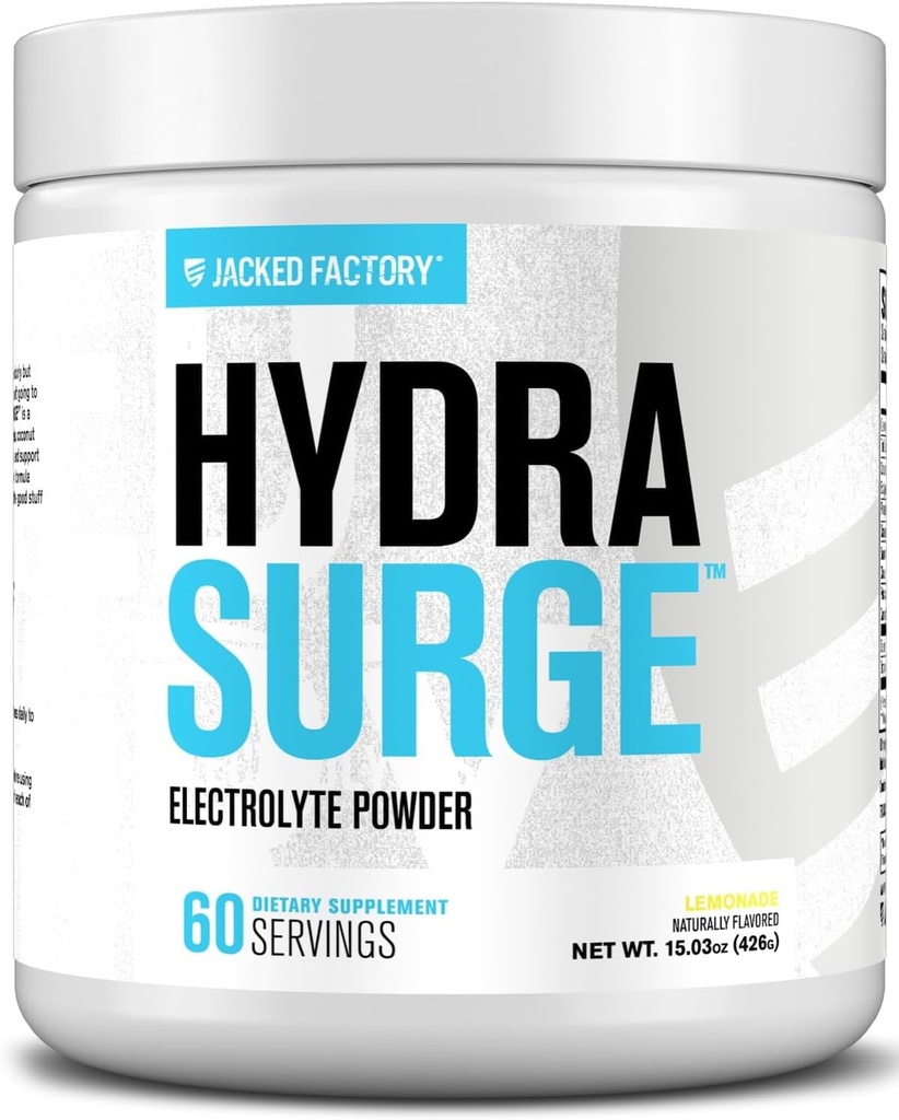 Jacked Factory HYDRASURGE Electrolyte Powder - Hydration Supplement w / Key Minerals, Himalayan Sea Salt, kokos vand - Keto Friendly, naturligt sødet - 60 Servering, Lemonade