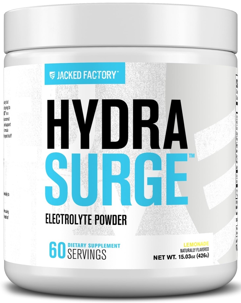 Jacked Factory HYDRASURGE Electrolyte Powder - Hydration Supplement w / Key Minerals, Himalayan Sea Salt, kokos vand - Keto Friendly, naturligt sødet - 60 Servering, Lemonade