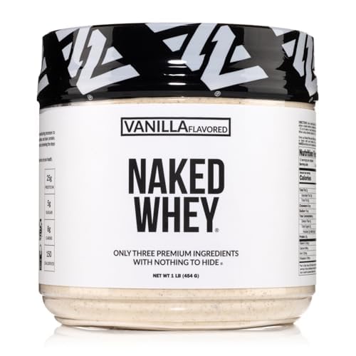 NAKED Vanilla Whey Protein 1Lb, Kun 3 Ingredienser, Alle naturlige græs Fed Whey Protein Powder + Vanilla + kokos Sugar- GMO- Free, Soy Free, Gluten Free. Støtte Muscle Growth, 12 Servere