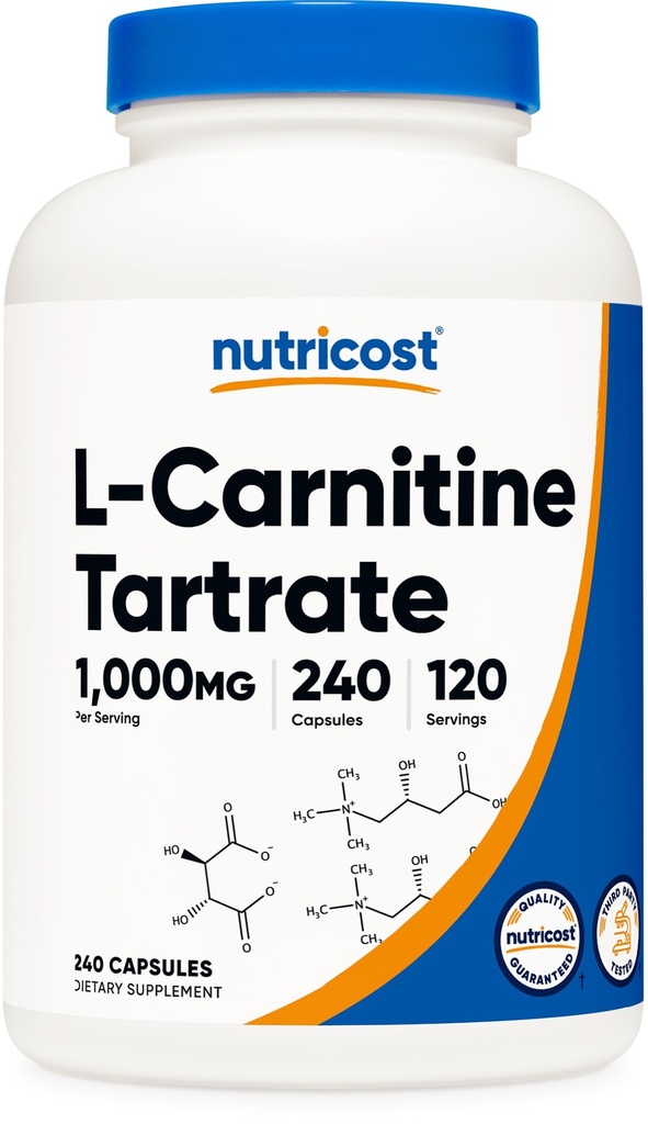 Nutricost L- Carnitin Tartrate 1. 000mg, 240 kapsler - 500 mg per kapsel, 120 Servere