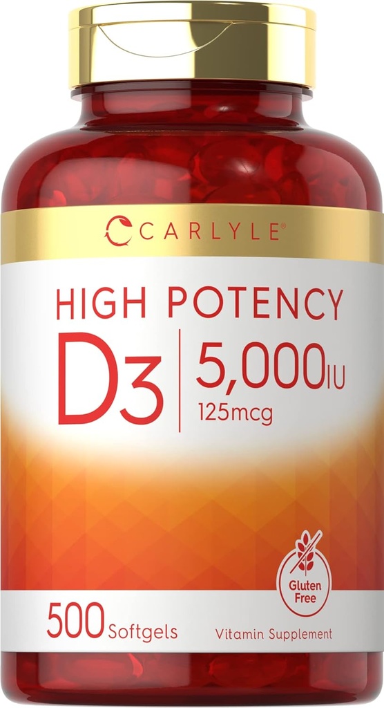 Carlyle Vitamin D3 5000 IE Softgels ttesmå 124; 500 Tællertal 124; Værdi størrelse • 124; Non- GMO og Gluten Free Supplement • 124; High Potency Formel • 124; 125mcg