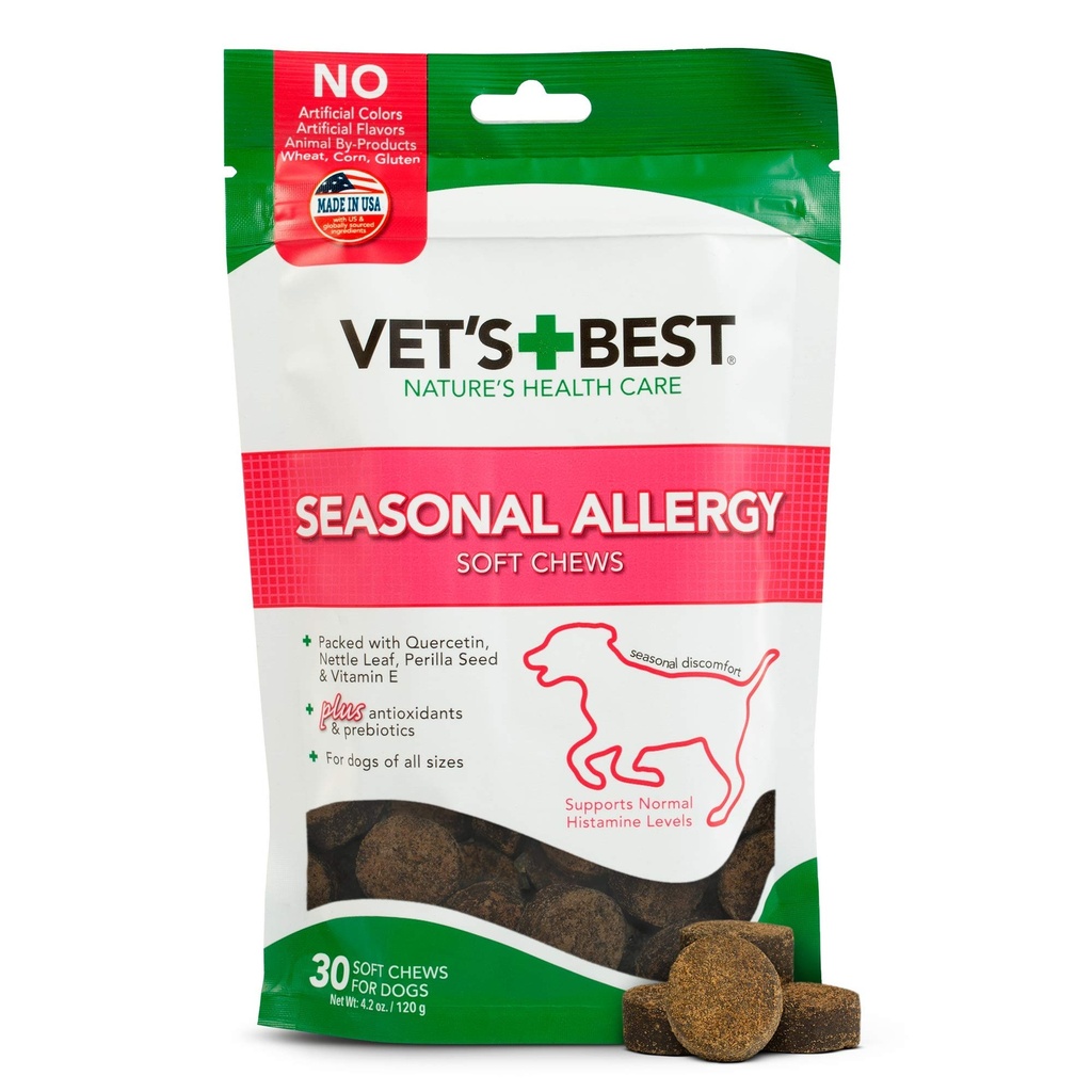 Vet 's Bedste Sæsonallergi Soft Chew Dog Kosttilskud, lindrer hunde hud irritation På grund af Sæsonallergi, 30 dages forsyning
