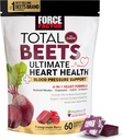 FORCE FACTOR Total Beets Ultimate Heart Health Chews for Blood Pressure Support, med Beetroot Powder, CoQ10, B Vitamin & Drueseed Extract for Blood Flow & Energy, Pomegranat Berry, 60 Soft Chews