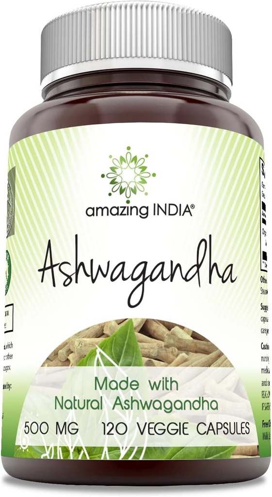 Amazing India Ashwagandha Supplemented 124; 500 Mg Per Serving Medic124; 120 Veggie Kapsler 124; Non- GMO Medic124; Gluten Free Medic124; Lavet i USA Medical 124; Ideel til vegetarer