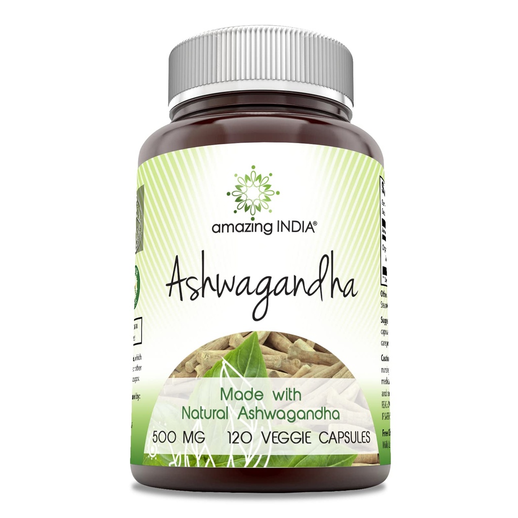 Amazing India Ashwagandha Supplemented 124; 500 Mg Per Serving Medic124; 120 Veggie Kapsler 124; Non- GMO Medic124; Gluten Free Medic124; Lavet i USA Medical 124; Ideel til vegetarer