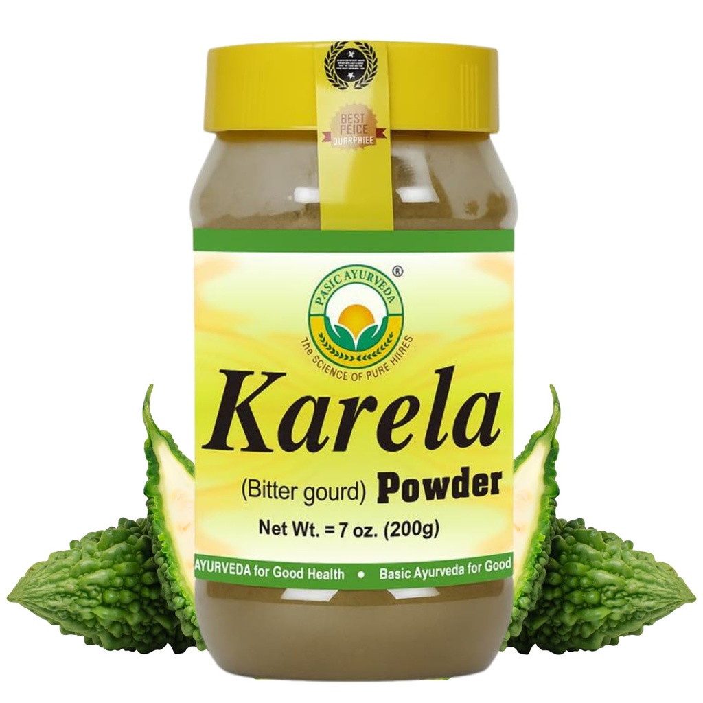 BASIC AYURVEDA Karela Powder - 7.05 Oz (200g) Beeg 124; 100% Natural Bitter Gourd Powder Б124; Rich in Antioxidant Б124; Ideel til urtete, madlavning & Juices Б124; Plant- baseret & Gluten Free