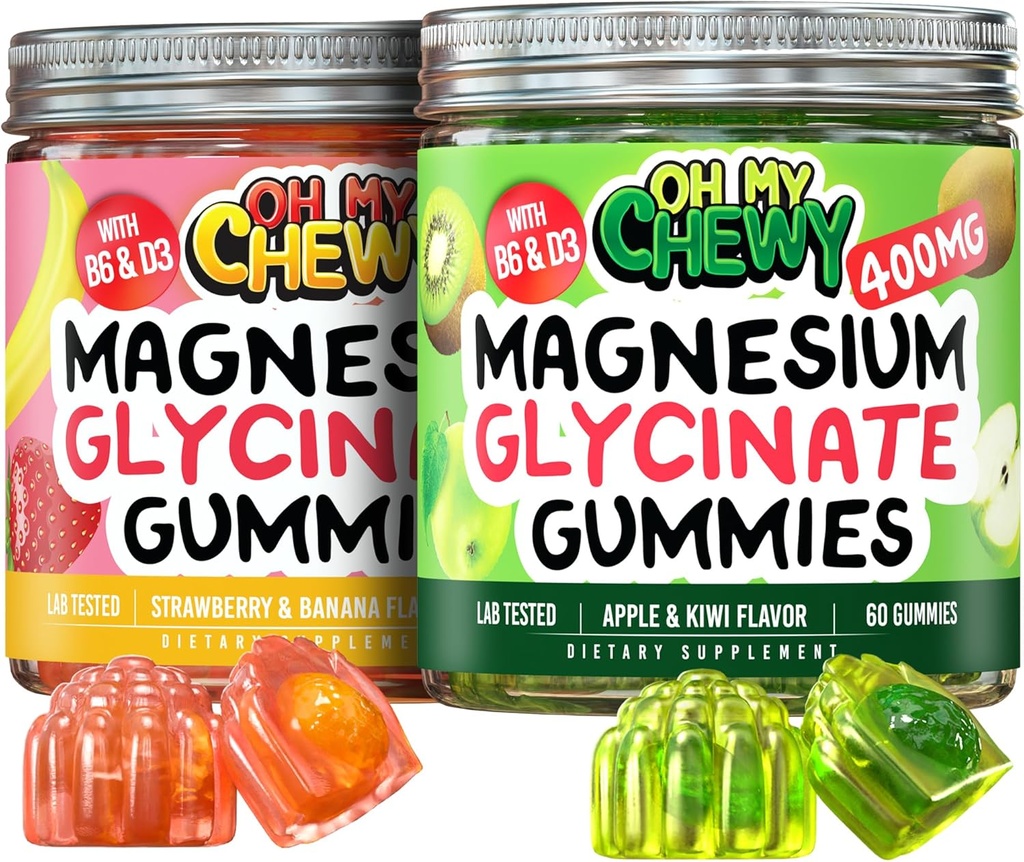 Magnesium Gummies Bundle - 2 flasker (60 Hver) - Strawberry Banana & Apple Kiwi