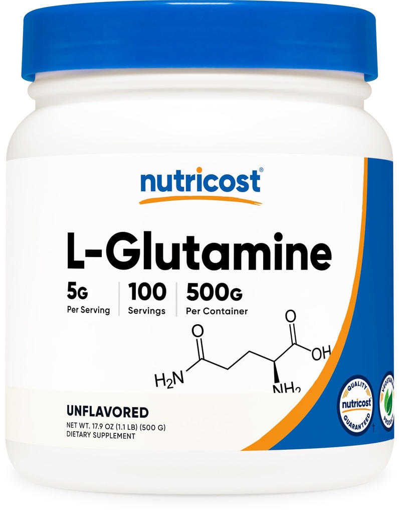 Nutricost L- Glutamin Powder (500 Bedste) Unflavored - Gluten Free & Non- GMO, 100 Servere