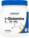 Nutricost L- Glutamin Powder (500 Bedste) Unflavored - Gluten Free & Non- GMO, 100 Servere