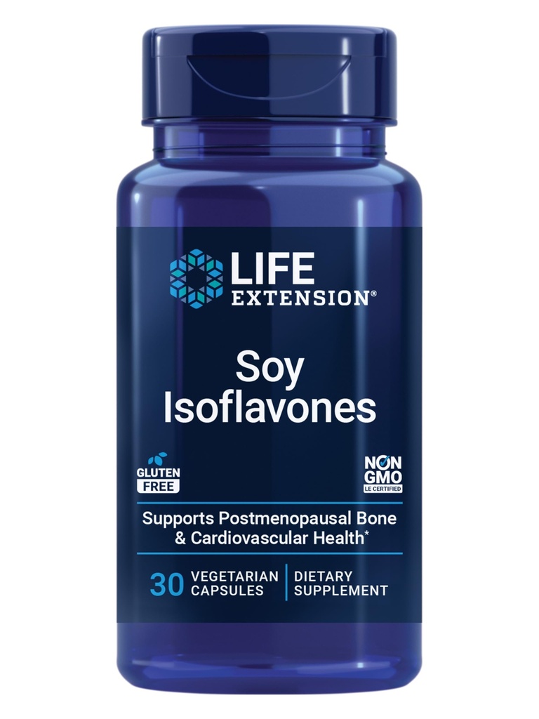 Life Extension Soy Isoflavoner, Heart, Bone & Cellular Health Support til postmenopausale kvinder, Glutenfri, Non- GMO, Vegetar, 30 kapsler