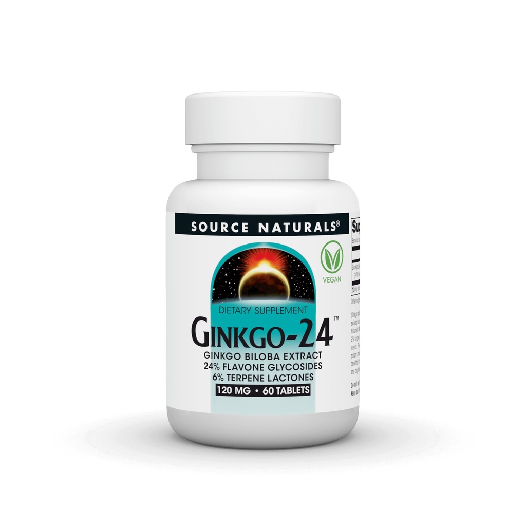 Source Naturals Ginkgo- 24 - Ginkgo Biloba Extract 120 mg Understøtter Mental Acuity - 60 tabletter
