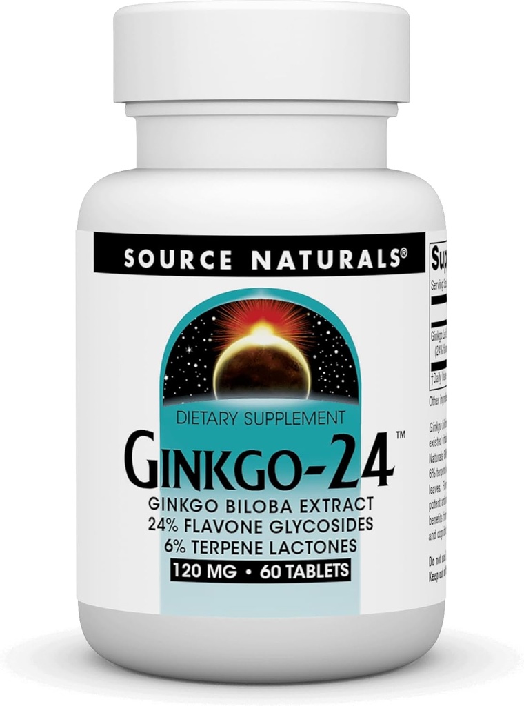 Source Naturals Ginkgo- 24 - Ginkgo Biloba Extract 120 mg Understøtter Mental Acuity - 60 tabletter
