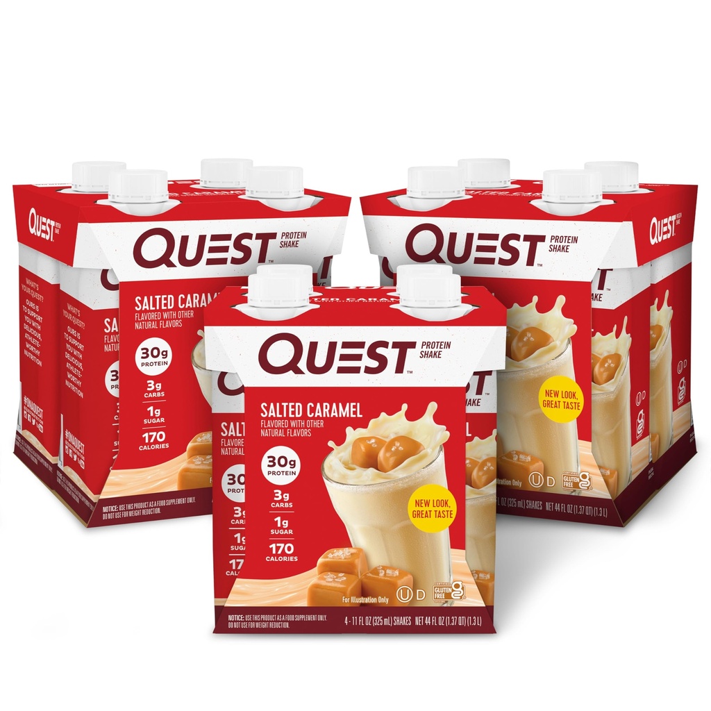 Quest Nutrition Klar til at drikke Saltet Caramel Protein Shake, 30g Protein, 3g Net Carbs, Gluten Free, Keto Friendly, 11 fl.oz 4 Greve (Pack of 3)