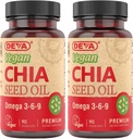 DEVA Vegan Vitamin Chia Seed Oil, pakket med Omega 3, 6, 9 & Andre essentielle fedtsyrer, Cold- Pressed & Uraffineret, 90 Kapsler, (Pakke af 2)