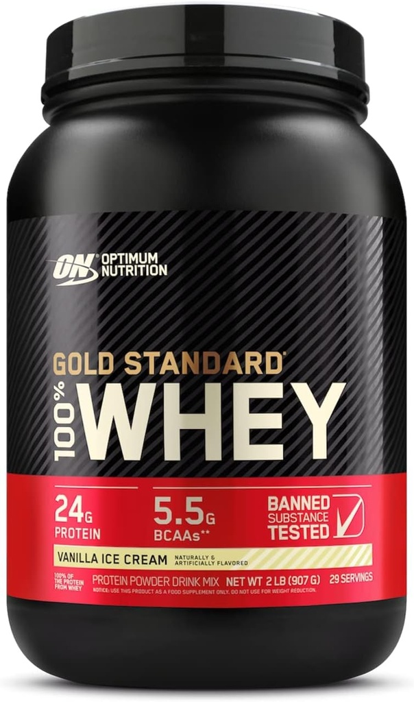 Optimum Nutrition 100% Whey Gold Standard, Vanilla Ice Cream, 2 Pund