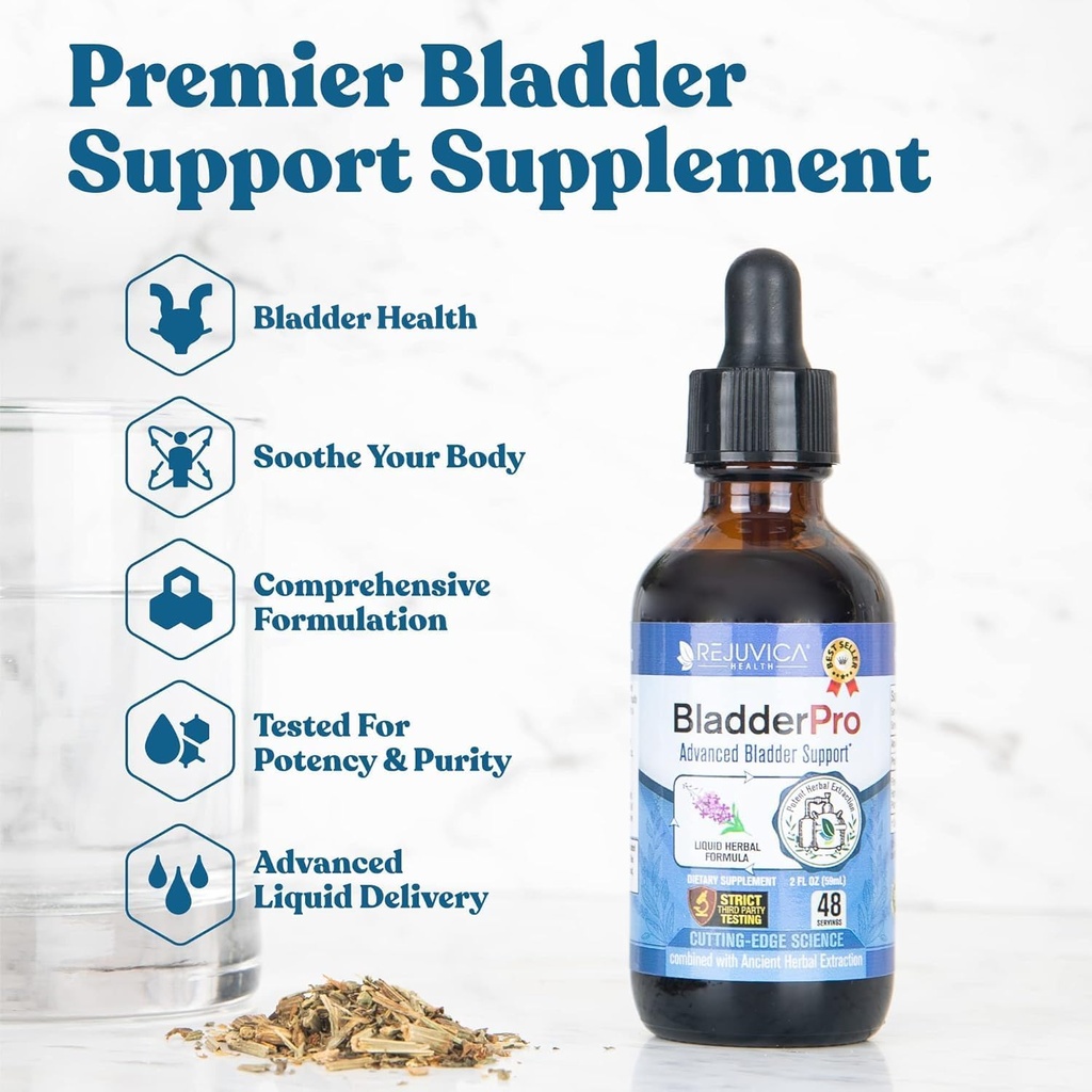 Rejuvica Health BladderPro for mænd og kvinder - Brege Support - Flydende levering til bedre absorption - Græskar frø, Uva Ursi, Goldenrod og mere