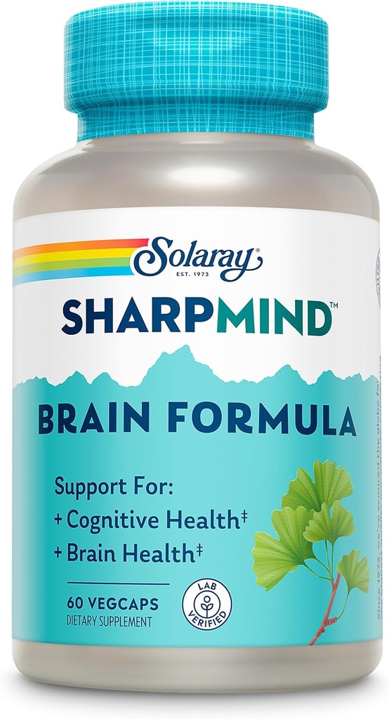 SOLARAY SharpMind Brain Support Formel - Nootrop Brain Supplements - Cognitive and Brain Health Support med Ginkgo Biloba - 60- Day Garanti, 60 Servere, 60 VegCaps