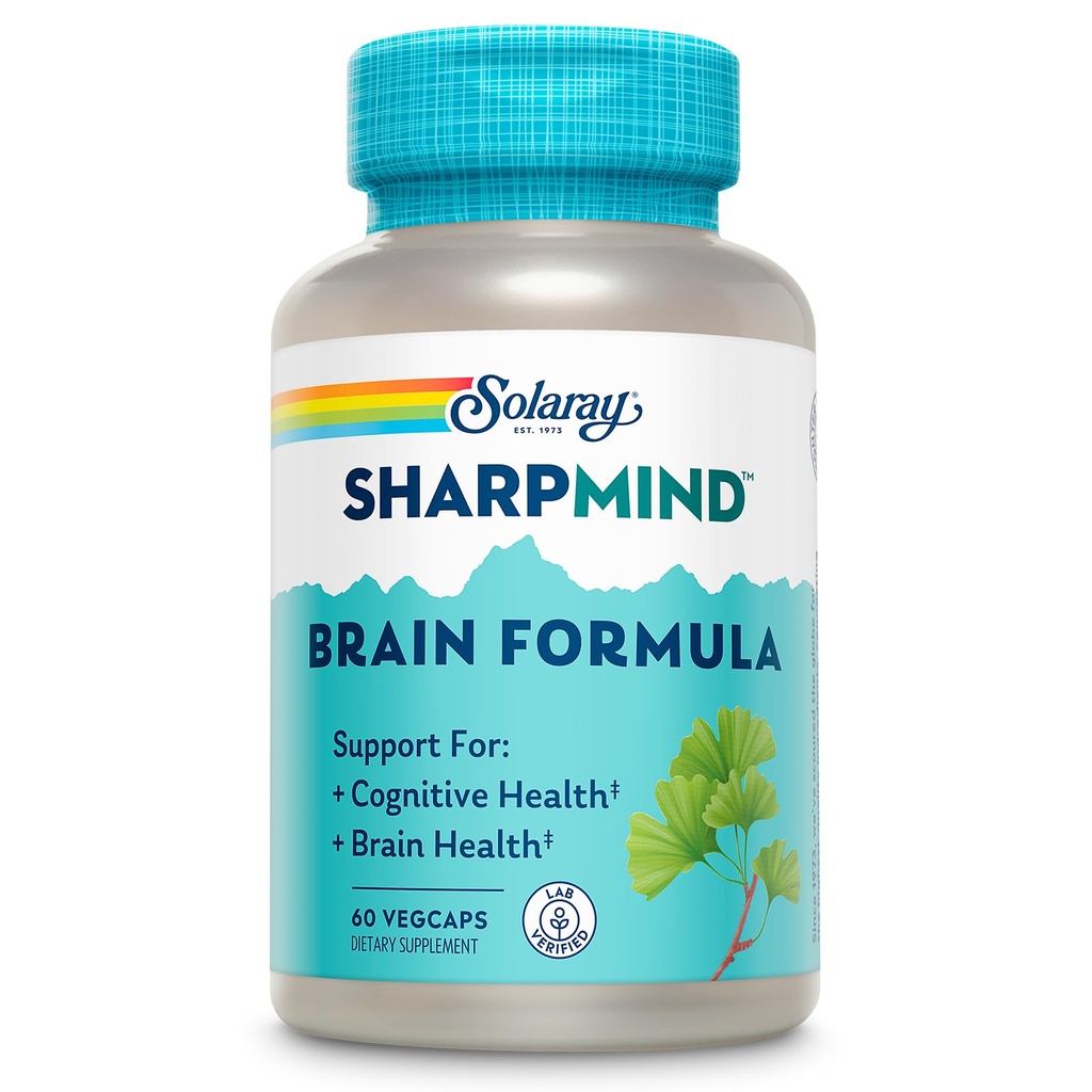 SOLARAY SharpMind Brain Support Formel - Nootrop Brain Supplements - Cognitive and Brain Health Support med Ginkgo Biloba - 60- Day Garanti, 60 Servere, 60 VegCaps