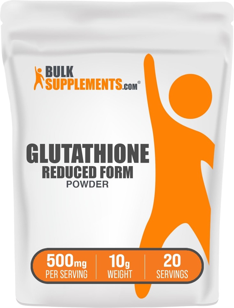 BulkSupplements.com Glutathione Reduceret pulver - Glutathion Supplement, Reduceret Glutathion Powder - Glutathione 500mg, Gluten Free, 500mg per servering, 10g (0,35 oz) (pakning med 1)