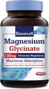 Bonawell Magnesium Glycinat, chelateret Magnesiumsupplement, maksimal biotilgængelighed & Absorption, No Gluten, 100 mg Elemental Magnesium, Nerve, Heart, Muscle Health & Relaxation, 90 Vegankapsler