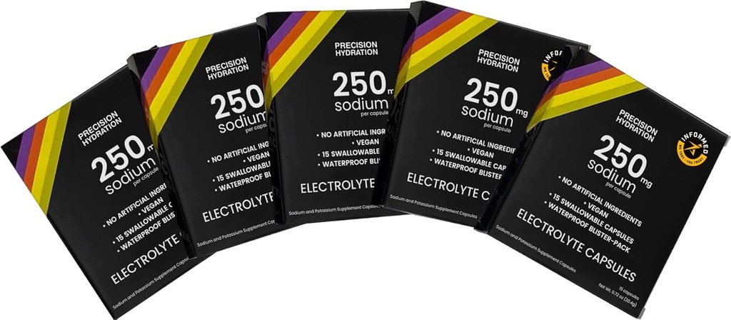 Præcision Hydration Elektrolytkapsler - 15 blister pakket (vandtæt) / saltkapsler - Combat Cramp - Ingen kunstige ingredienser, Digestion- Friendly Formel - Gluten Free, Vegan Friendly (5 - Pack)