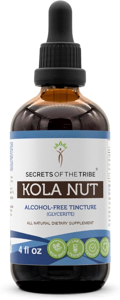 Secrets of the Tribe Kola Nut Tincture Alcohol- Free Extract, Kola nut (Cola Acuminate) Tørret nut (4 FL OZ)