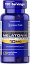 Puritan 's Pride Premium Super Strength Melatonin 10mg Sleep Aid, Kosttilskud til lyd, Rastful, og Længere Sleep Support, 4 Måned Supply, 120 Rapid Release Kapsler (Packaging May Vary)