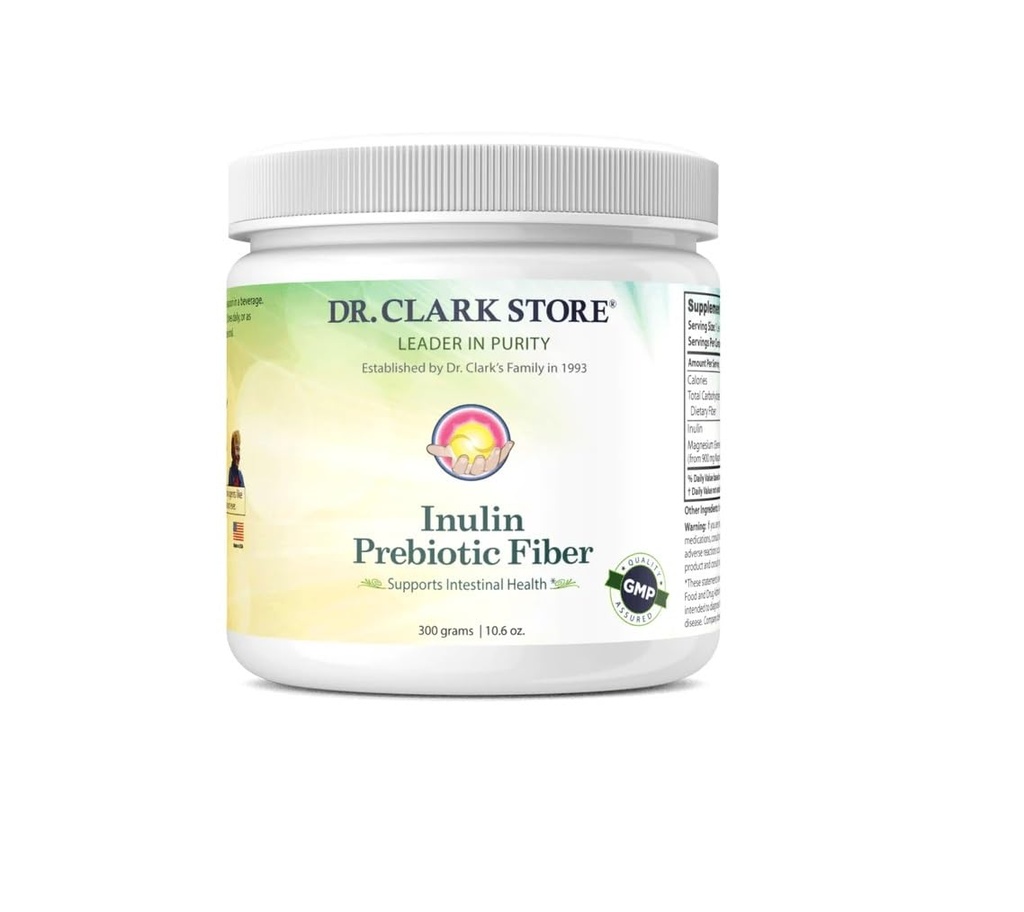 Dr. Clark Inulin Powder (FOS) - Prebiotic Opløselige Fiber for Gut Health, 300g - Understøtter fordøjelsessygdomme og regelmæssighed