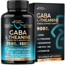 GABA L- Theanine 900 mg - Made in USA - Magnesiumstearat 124; vitamin B6 - Rolig, søvn, afslapning & Mood Support - 750 mg Gamma AminoButyric Acid, 150 mg L- Theanine - Non-Habit Danning, Vegan - 120 Kapsler