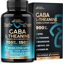 GABA L- Theanine 900 mg - Made in USA - Magnesiumstearat 124; vitamin B6 - Rolig, søvn, afslapning & Mood Support - 750 mg Gamma AminoButyric Acid, 150 mg L- Theanine - Non-Habit Danning, Vegan - 120 Kapsler