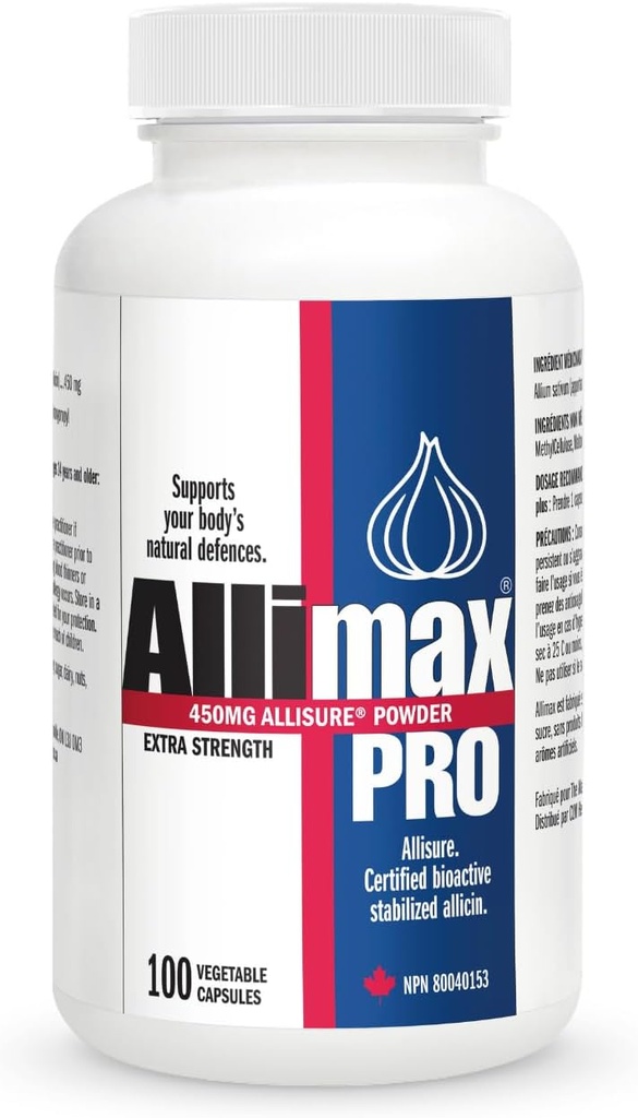 Allimax Pro 450 mg 100 Vegicaps. Allicin hvidløg supplement til støtte din krop immunfunktion. Med stabiliseret Allicin Extracted fra Clean & Sustainable Spanish Grown Hvidløg. Professionel styrke