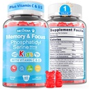 Phosphatidylserin Supplement 100mg, Focus Gummies for Kids Teens + vitamin C & D3 400IE, Sugar Free Kids Brain Gummies Øge opmærksomhed & koncentration, Chewable, Vegan, Gluten Free, Non- GMO 60Cts
