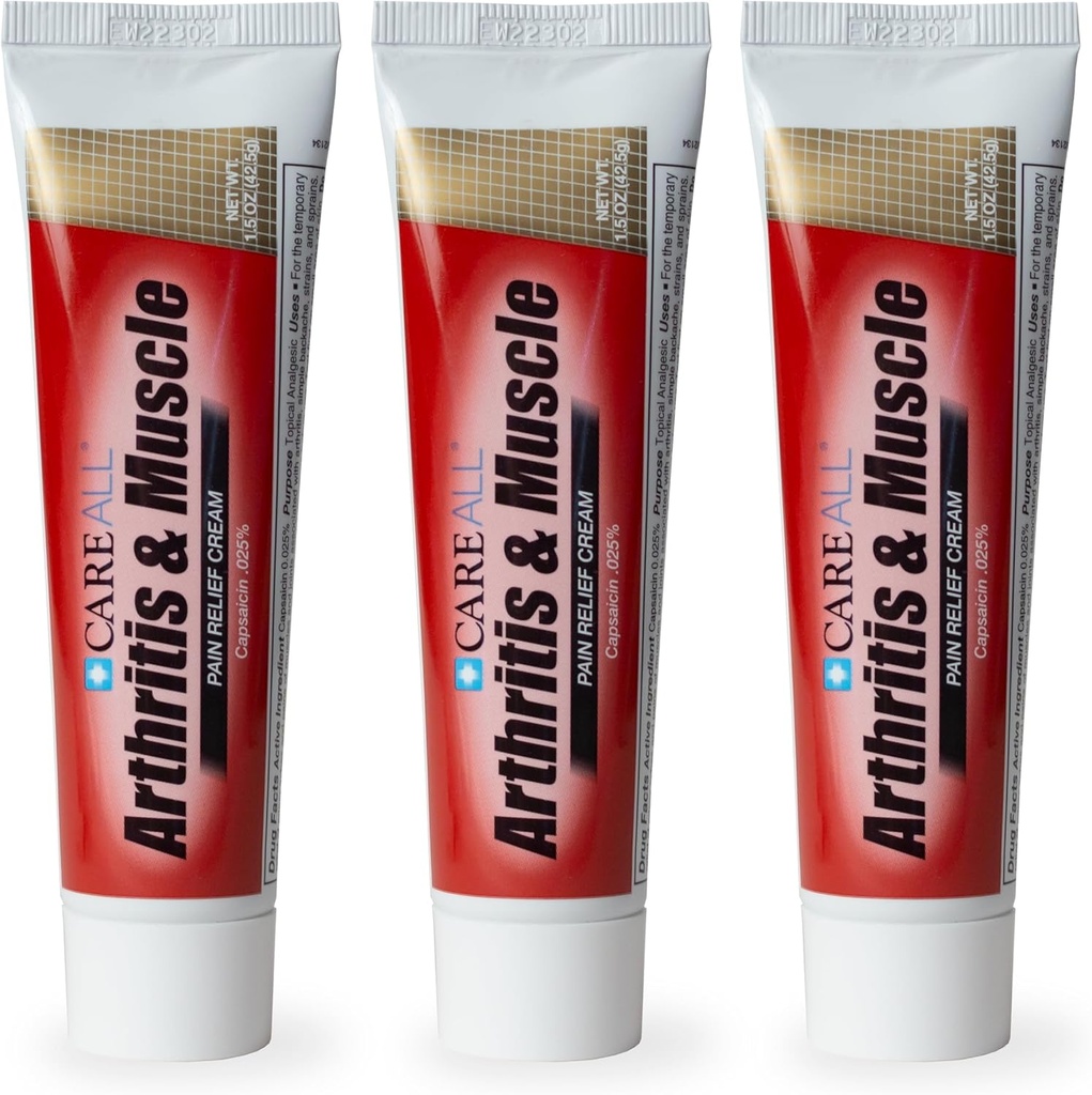 CareAll Capsaicin Arthritis, Muscle, og Joint Cream 1,5 oz. (3 Pack), Relief of Minor Aches og Pains fra Backache, Sprains, Sprains, Arthritis. Duft fri