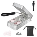 Pill Cutter til små og små piller, Professional Aluminium Pill Splitter med Auto Centry Device og 2 udskiftelige rustfrit stål Blades, Portable Pill Splitter med PU Case (sølv)