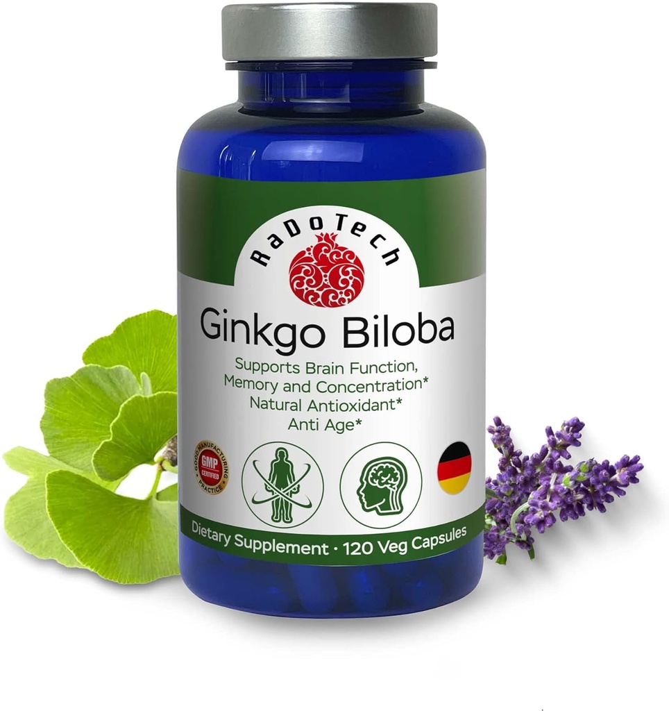 Ginkgo Biloba, Memory, Focus & Brain Function Support, Antioxidant- Rich, Plant- baseret, GMP, Herbal Notrope Vegetar Capsules, 120 Greve (Pack of 1)