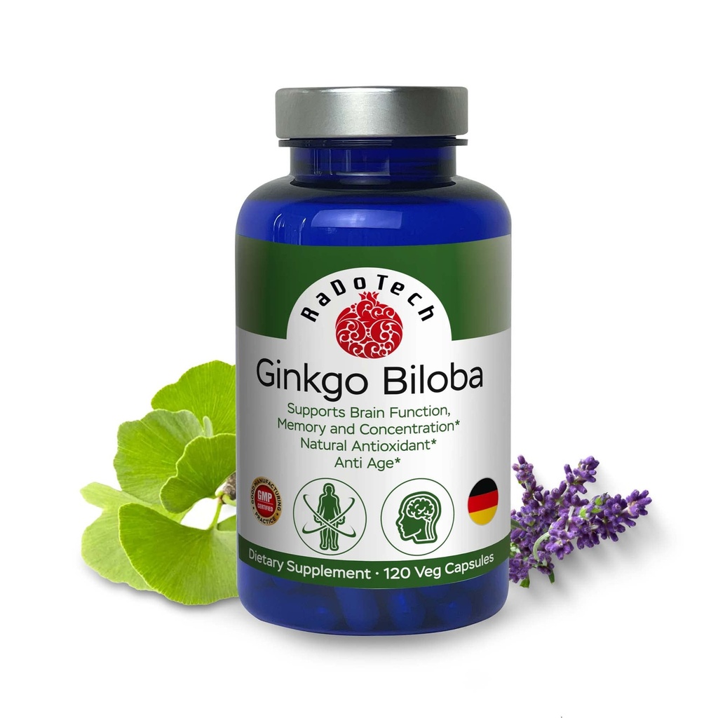 Ginkgo Biloba, Memory, Focus & Brain Function Support, Antioxidant- Rich, Plant- baseret, GMP, Herbal Notrope Vegetar Capsules, 120 Greve (Pack of 1)