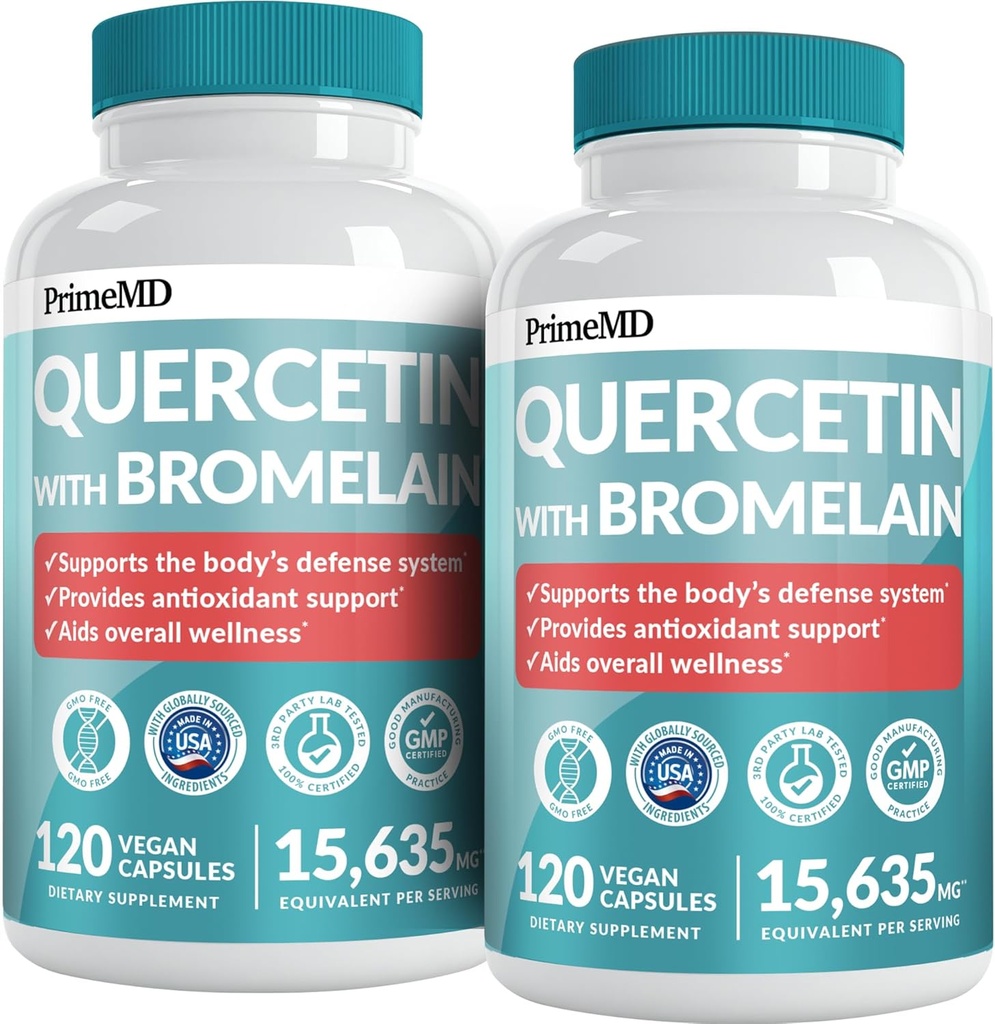 28- in-1 Quercetin med bromelain Supplement - Quercetin 500 mg kapsler til daglig immunforsvar - Quercetin med C-vitamin og zink til voksne beriget med D-vitamin (120 ct, pakke med 2)