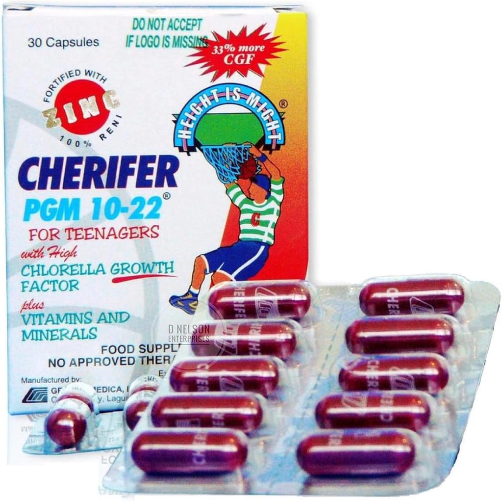 Cherifer PGM 10- 22 High Chlorella vækstfaktor (CGF) med zink, 30 kapsler
