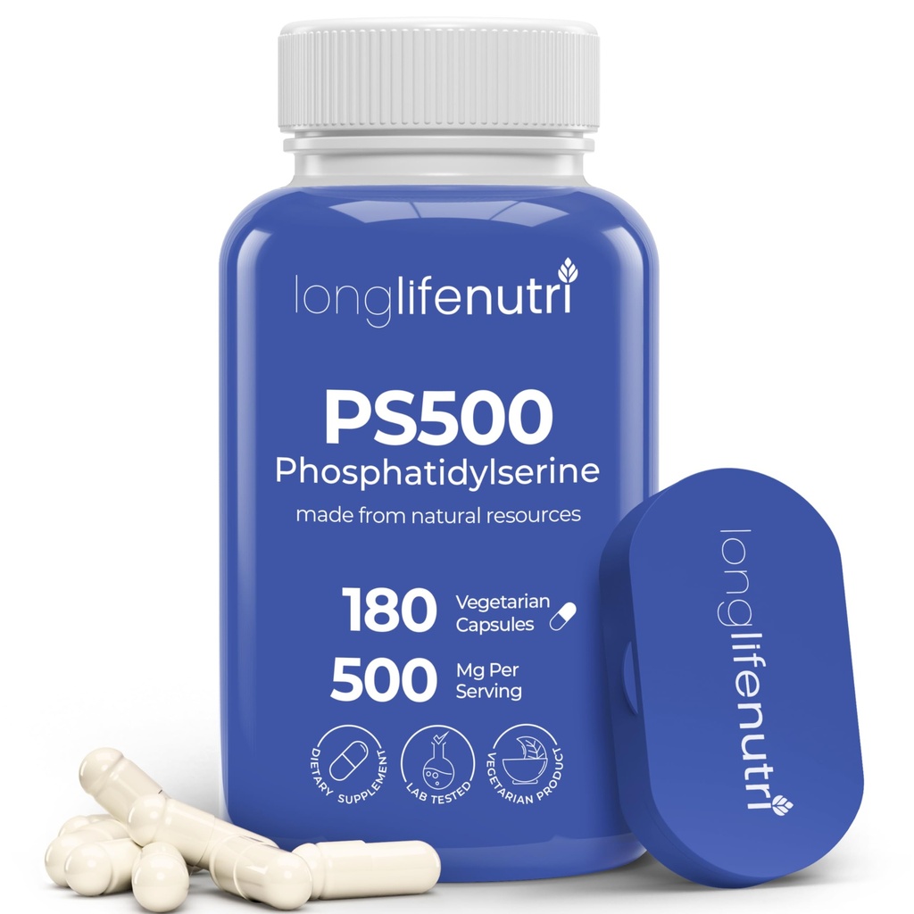Phosphatidylserin Pure 500mg - 180 Vegetariske piller, 3-måneders forsyning, supplement til styrkelse af hukommelse, fokus & kognitiv funktion, Lab Testet, Soy Free, Non GMO