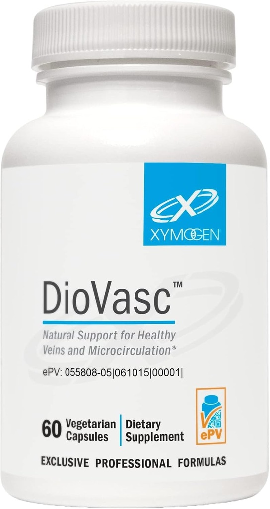XYMOGEN DioVasc - Støtte til sunde Veiner, kapillærer, blodcirkulation - Mikroniseret Diosmin til forbedret absorption - blodgennemstrømning supplement, hjælper med at fremme normale lymplosive dræning (60 kapsler)