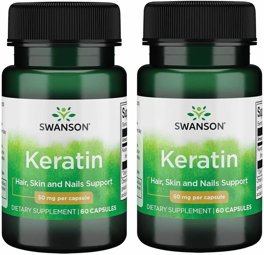 Swanson Keratin (fra tibetansk uld) - Natural Supplement Fremme Sunde Joints, Hår, Hud & Nails - Hjælper Nourish Sunde Connective Væv - (60 kapsler, 50mg Hver) (2 Pack)