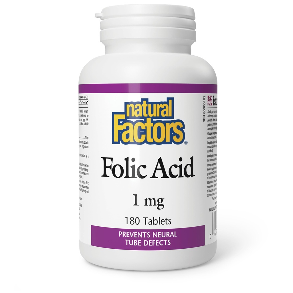 Folic Acid 1mg (180Tablets) Brand: Natural Factors